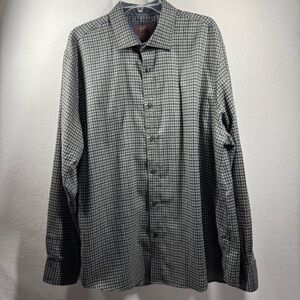 James‎ Tattersall Men’s XXL Gray Green Plaid Long Sleeve Button Down Shirt